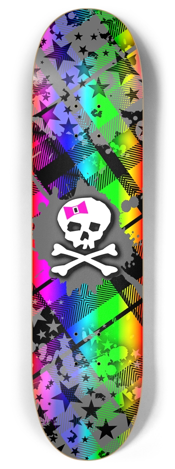 Rainbow Plaid Skull 8 Inch Skateboard Deck