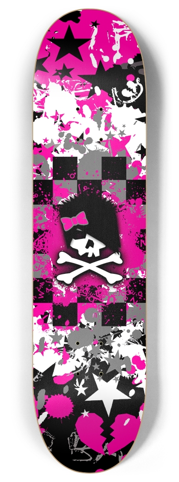 Emo Scene Girl Skull 8 Inch Skateboard Deck