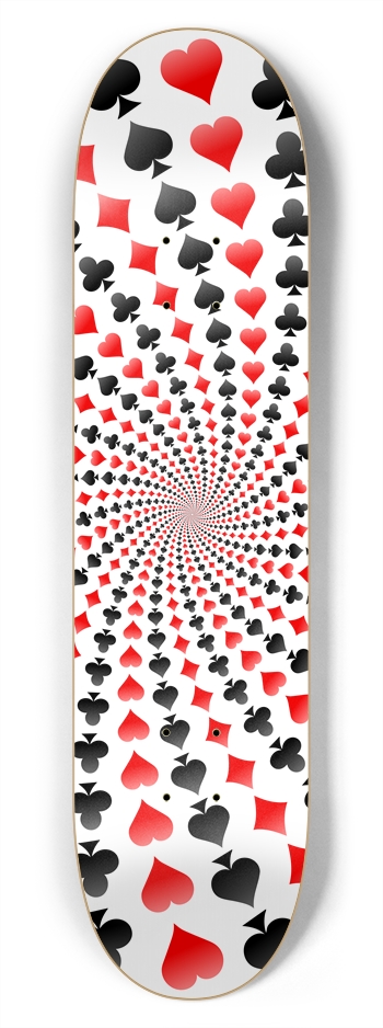 Poker Card Suits Spiral: 7-3/4 Skateboard Deck 7-3/4 Skateboard Deck