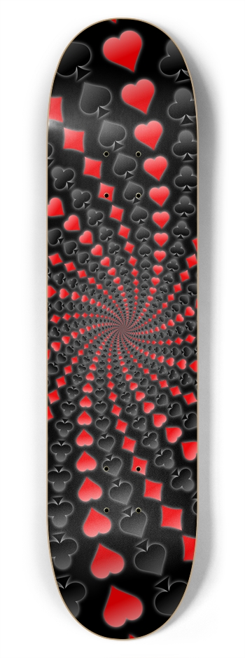 Poker Card Suits Spiral: 7-3/4 Skateboard Deck 7-3/4 Skateboard Deck