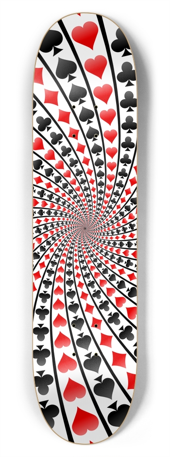 Poker Card Suits Spiral: 7-3/4 Skateboard Deck 7-3/4 Skateboard Deck