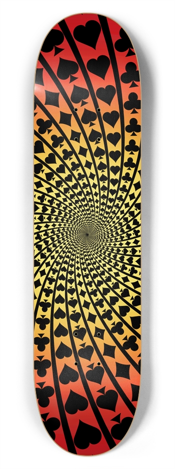 Poker Card Suits Spiral: 7-3/4 Skateboard Deck 7-3/4 Skateboard Deck