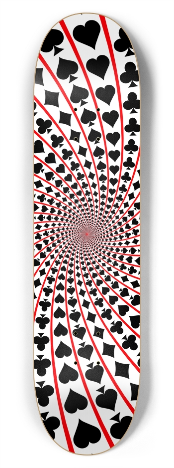 Poker Card Suits Spiral: 7-3/4 Skateboard Deck 7-3/4 Skateboard Deck