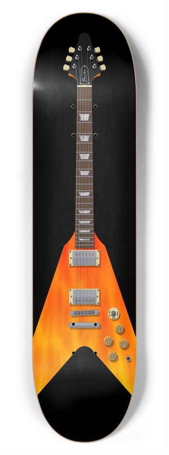 Guitar with Fire Graphics: 7-3/4 Skateboard Deck 7-3/4 Skateboard Deck