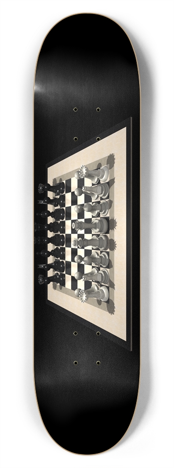 Chessboard and Chess Pieces: 7-3/4 Deck  7-3/4 Skateboard Deck