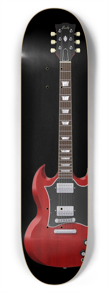 Red Guitar: 7-3/4 Skateboard Deck 7-3/4 Skateboard Deck