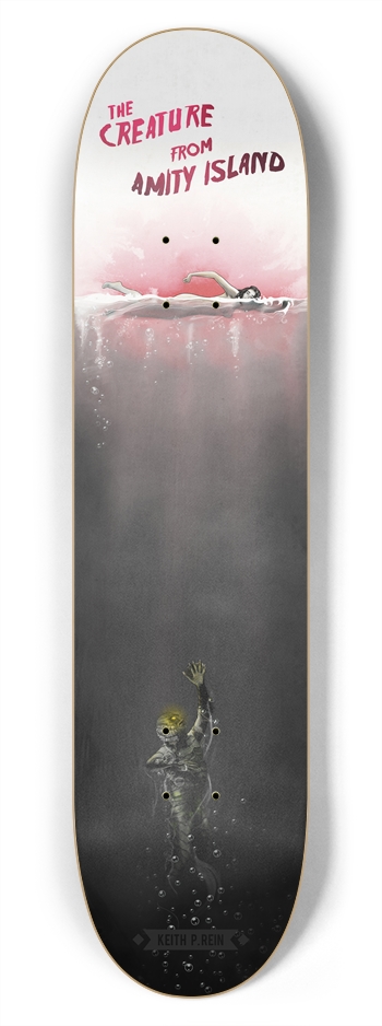 The Creature from Amity Island - Black/White/Pink 7-3/4 Skateboard Deck