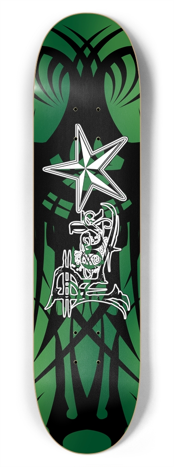 Rock Star Green Tribal 7 3/4" Deck 7-3/4 Skateboard Deck