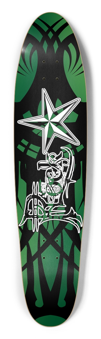 Rock Star Green Tribal Longboard Deck Longboard Shape
