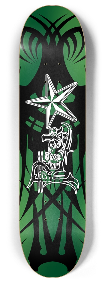 Rock Star Green Tribal 8" Deck 8 Inch Skateboard Deck