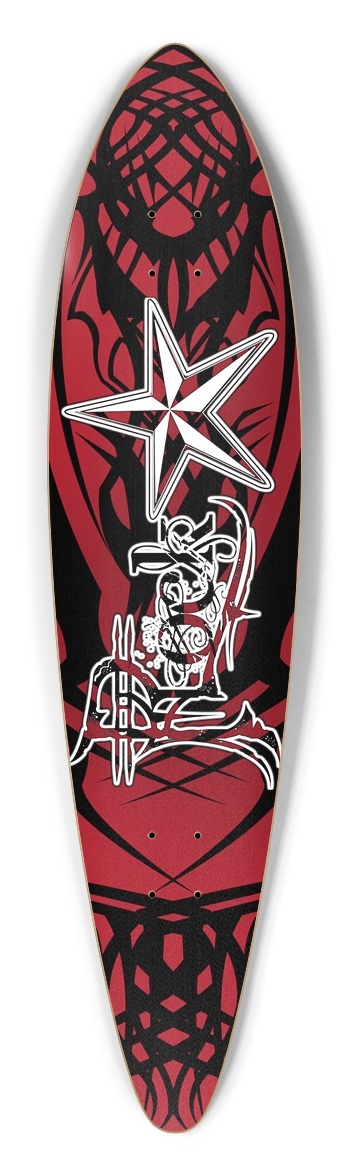 Rock Star Red Tribal Pintail Longboard Deck Pintail Longboard