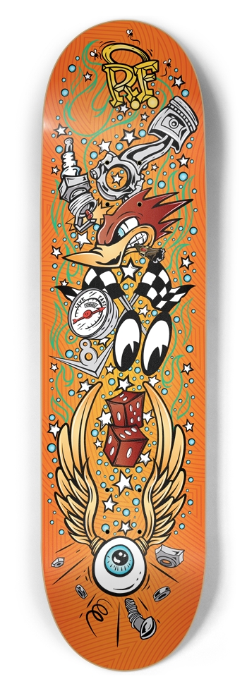 Supercharger Heaven - Flame Orange 8-1/2 Skateboard Deck