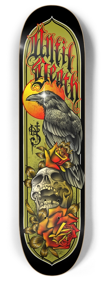 Until Death Raven crow skull 8 Inch Skateboard Deck