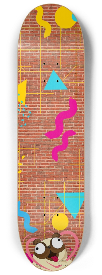 Retro Arcade Graffiti Pug Love Skateboard 8-1/4 Skateboard Deck