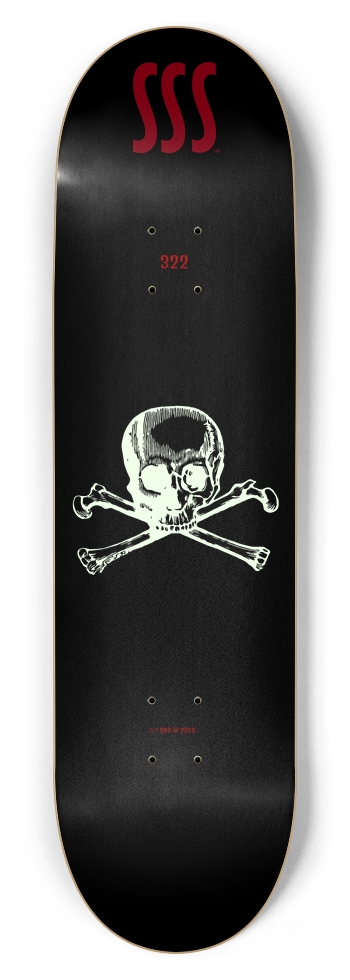 SSS SKULL N BONES 01 /// GLOW N DARK 8-3/4 Inch Skateboard