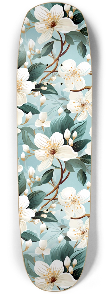 White Plumeria Retro Style Skateboard Square Nose