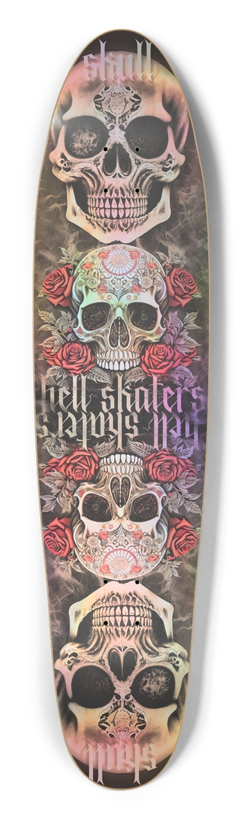 Skull Art Hell Skaters Red Roses Longboard Longboard Shape