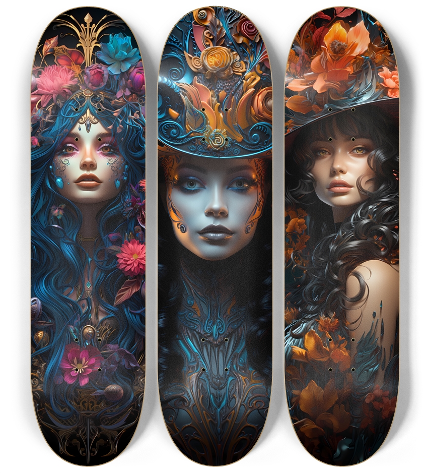 3 Deck Series - Neon Victorian Girls 3 Deck Wall Series