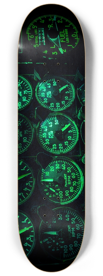 Engine Gauges at Night 8-1/4 Skateboard Deck