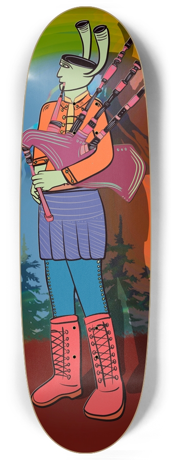 Surreal Bagpipe Player Skateboard Egg Shape