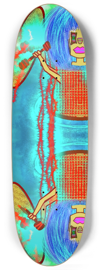 Surreal Tiki Drummers Custom Skateboard Egg Shape