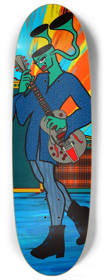 Surreal Whimsical Guitarist Custom Skateboard Egg Shape