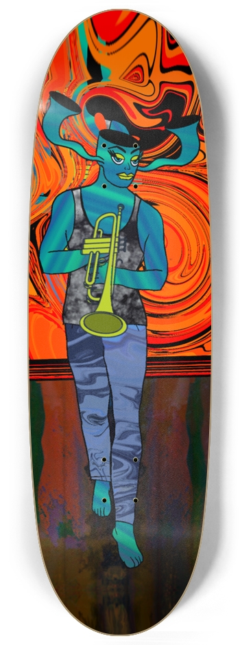 Melodic Reverie: Surreal Trumpet Custom Skateboard Egg Shape