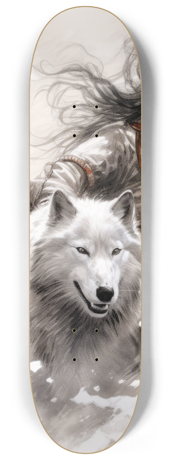 Japanese Warrior and her Wolf #1 8-1/4 Skateboard Deck