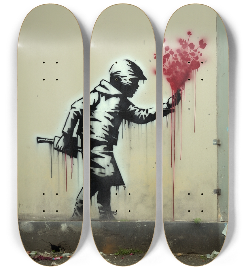 Banksy style flowers for you Skateboard 3 Deck Wall Series
