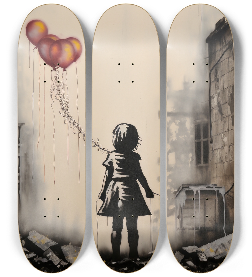 Girl with balloons "banksy style" Skateboard 3 Deck Wall Series