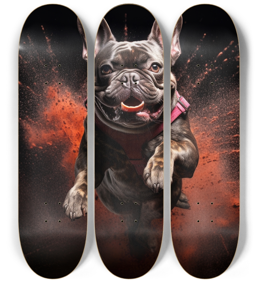 Flying French Bulldog Skateboard Series 3 Deck Wall Series