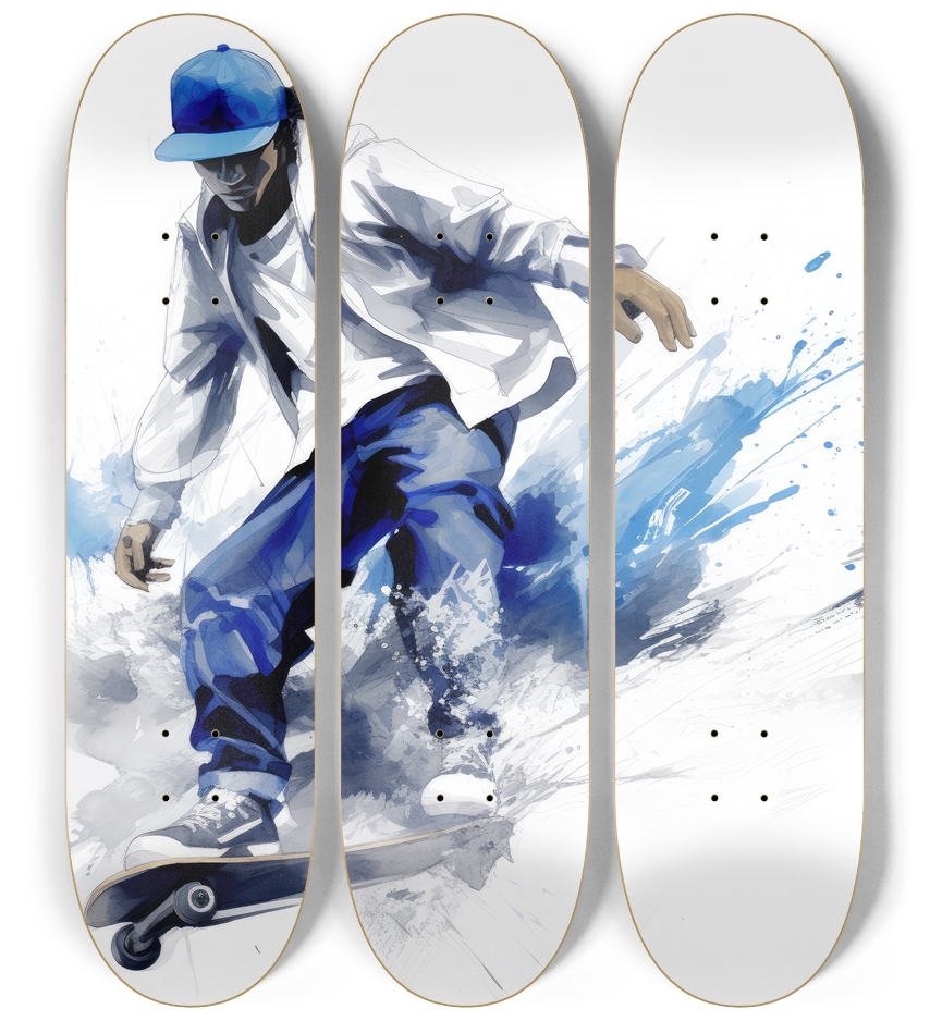 Blue Skateboarder Series 3 Deck Wall Series