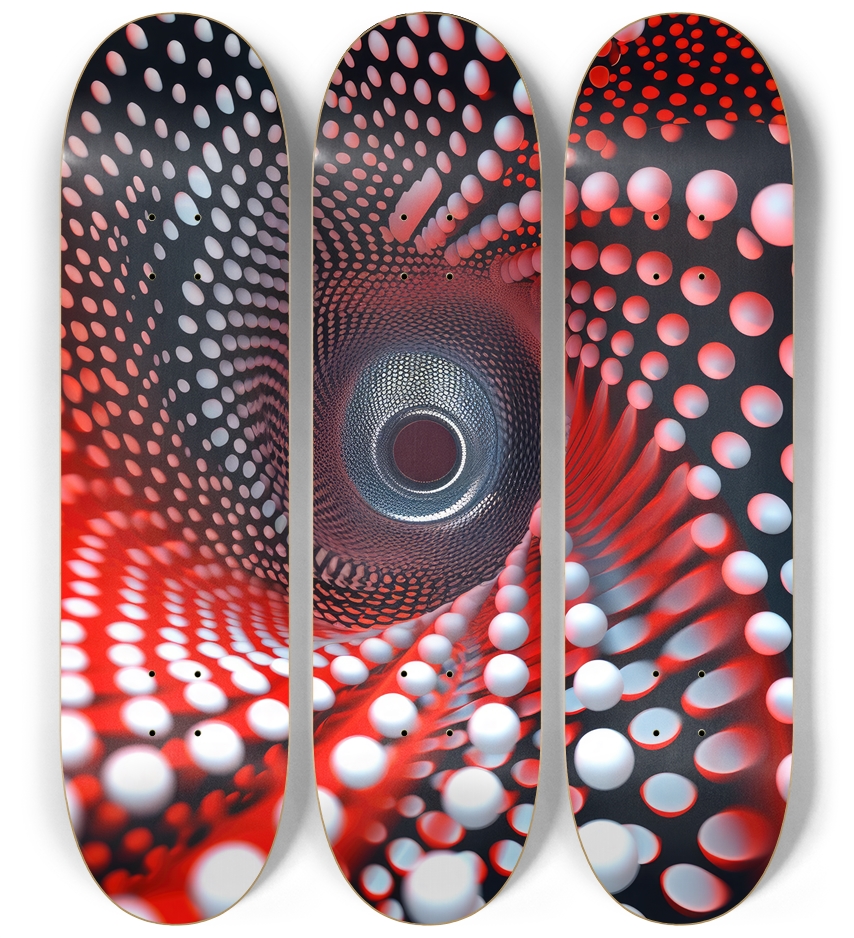 Spiral Red Dots Skateboard Series 3 Deck Wall Series