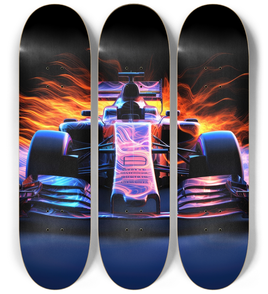 Flaming Racing Cars Skateboard Series 3 Deck Wall Series