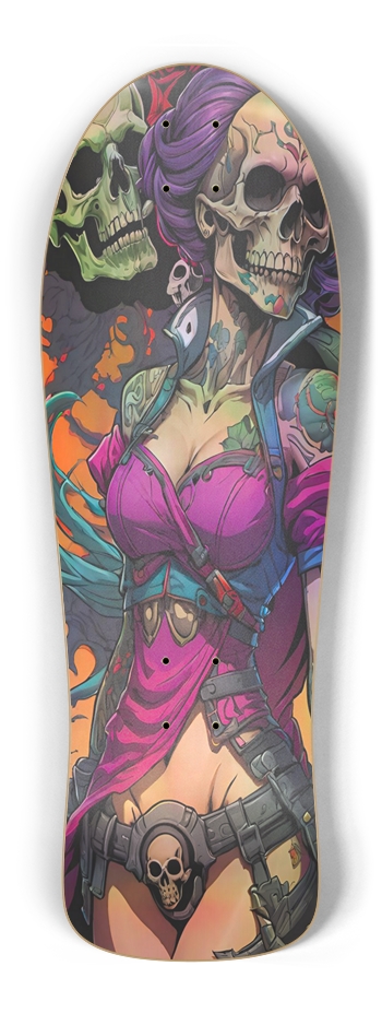 Retro Frankie Skulls Story One Hologram Deck Old School Shape