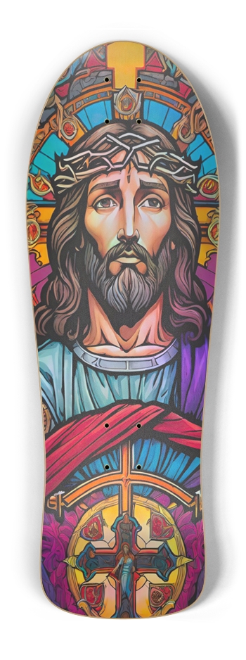Retro Frankie Jesus ONE Hologram Skateboard Old School Shape