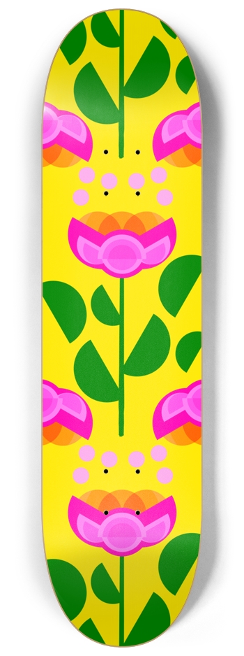 Tulip Time Flowers On Bright Yellow 8-1/4 Skateboard Deck