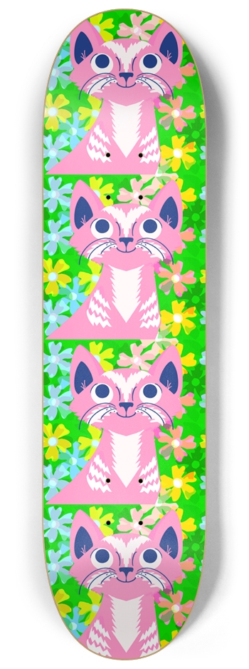 Pollie Tropical Flowers Pink Cat 8-1/4 Skateboard Deck