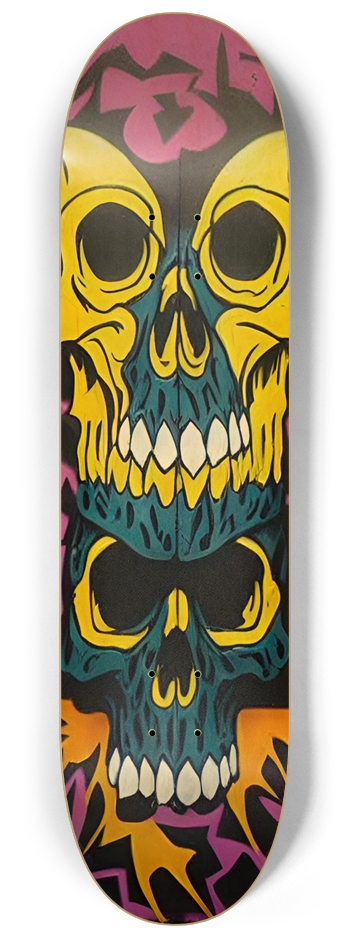 Illusion Trick Graffiti Tribal Skull Stack 8-1/4 Skateboard Deck