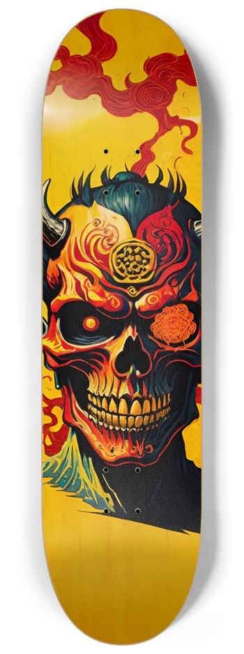 Japan Skull 04 Custom Natural Bamboo 8-1/4 Skateboard Deck