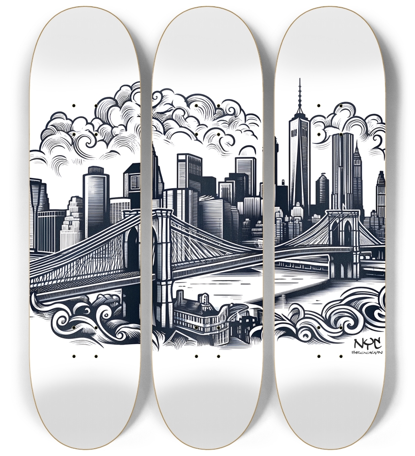 NYC ~ Brooklyn Bridge Skateboard Series 3 Deck Wall Series