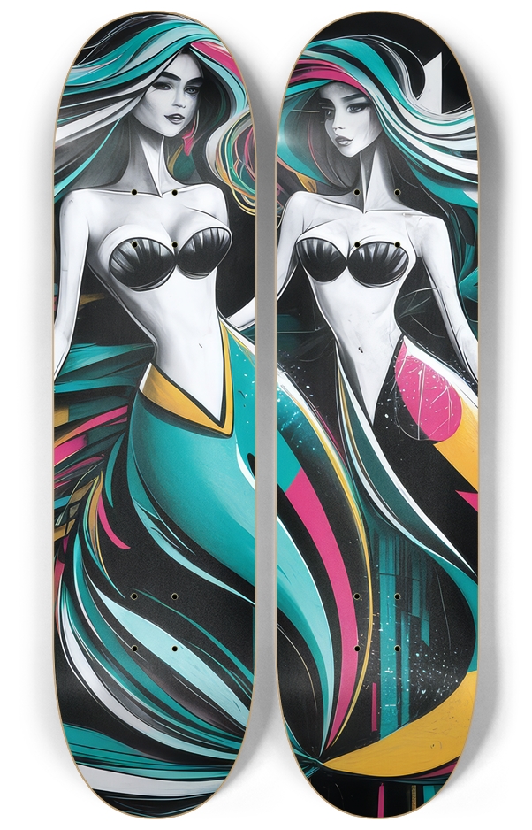2 Skateboard Series Art - Mod Mermaids 2 Deck Wall Series