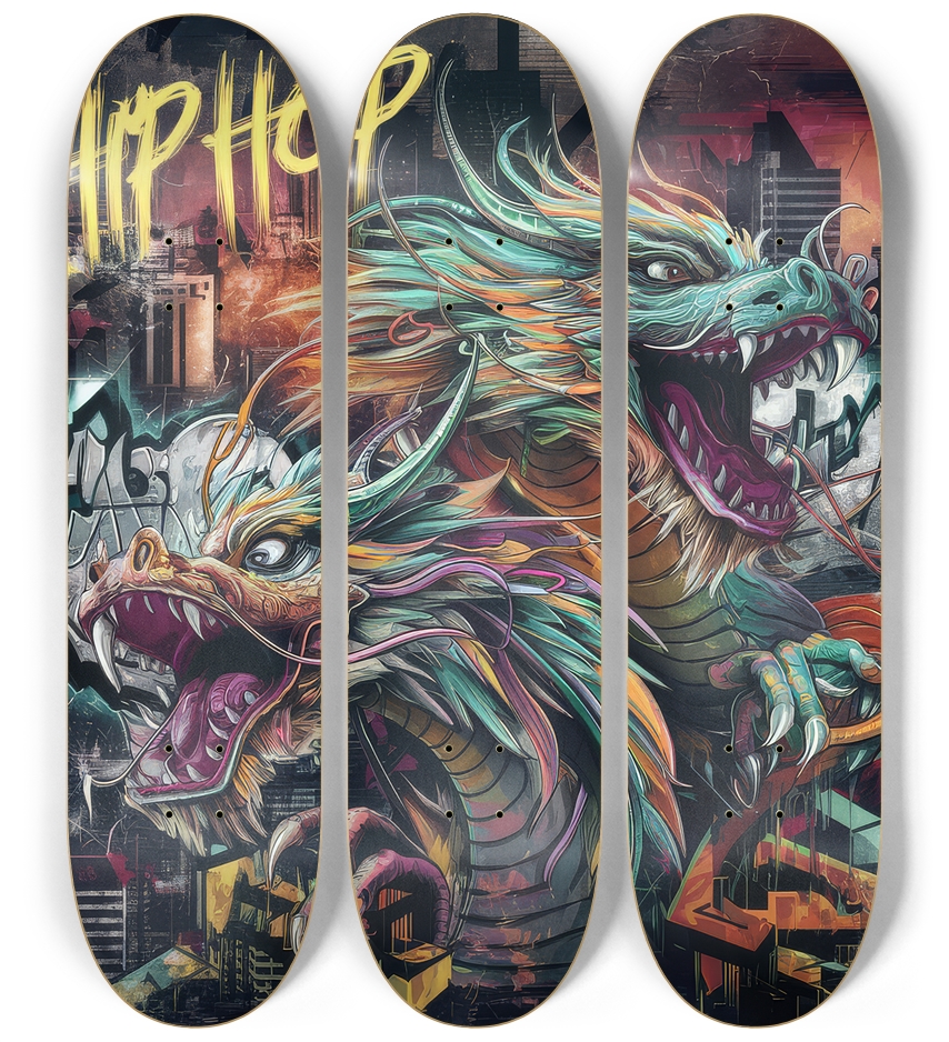 3 Skateboard Series Art - Hip Hop Dragon 3 Deck Wall Series