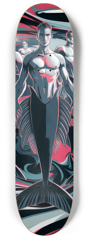 3 Skateboard Series Art - Merman Squad #2 8-1/4 Skateboard Deck
