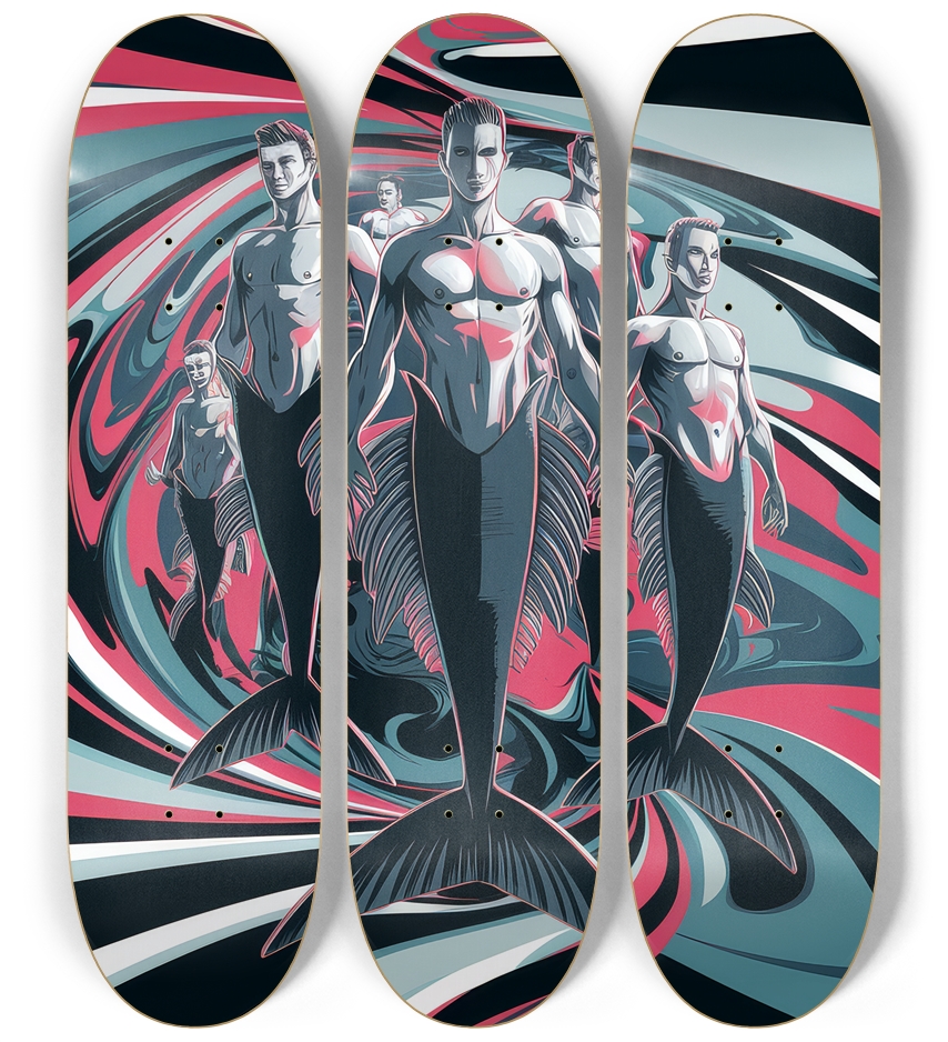 3 Skateboard Series Art - Merman Squad 3 Deck Wall Series