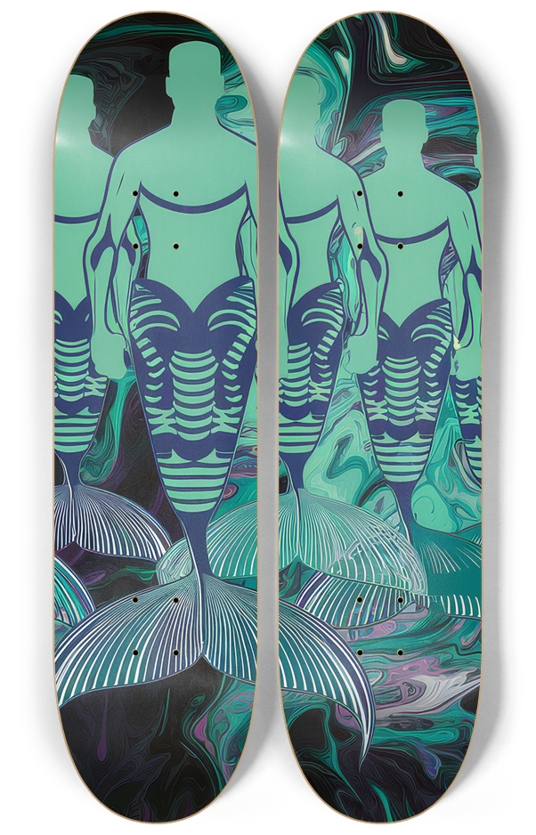 2 Skateboard Series Art - Green Mermen 2 Deck Wall Series