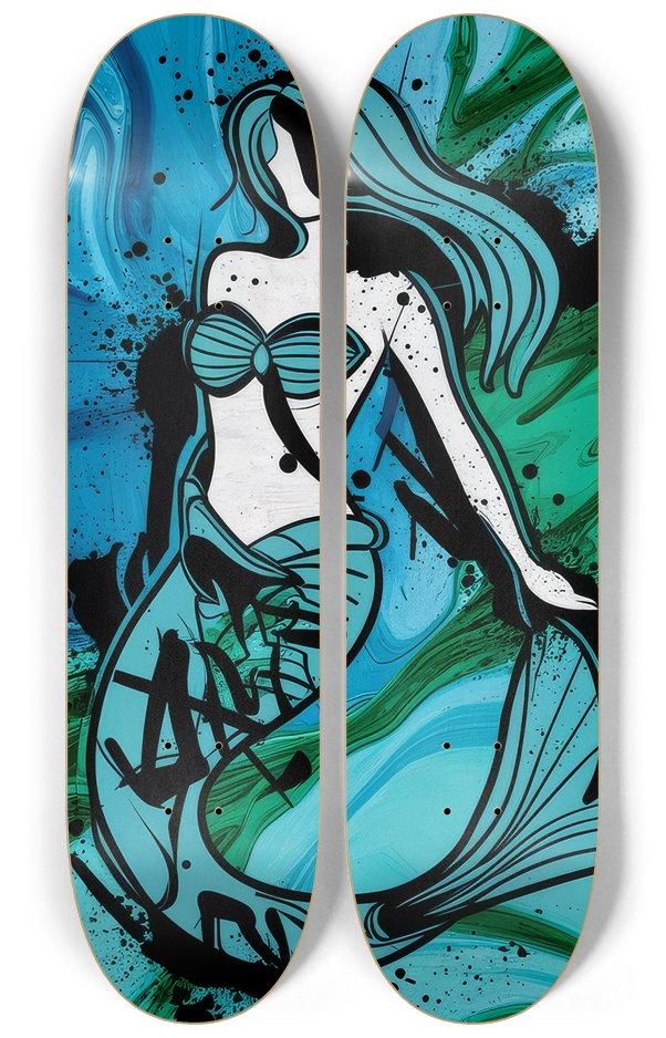 2 Skateboard Series Art - Mermaid Waves Skateboard 2 Deck Wall Series