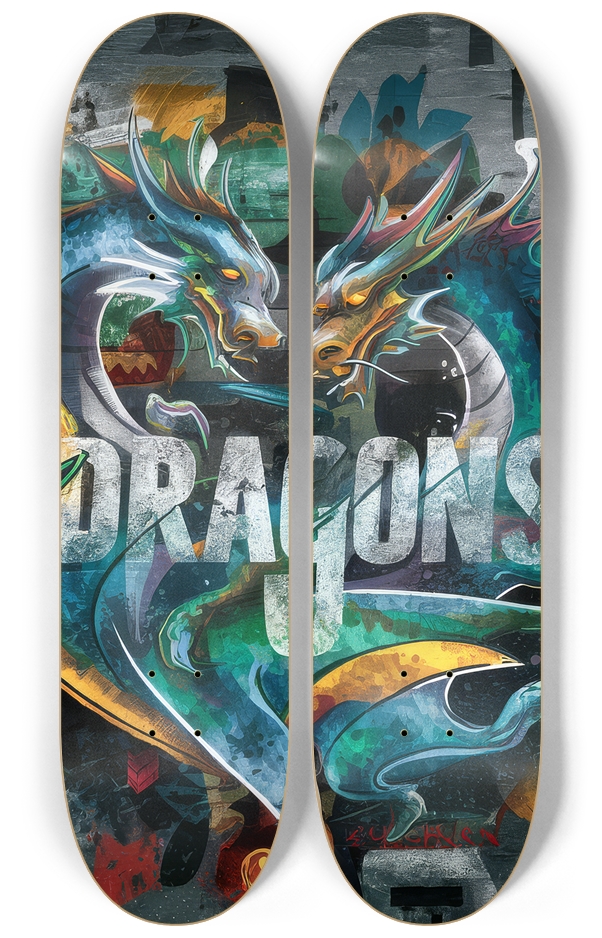 2 Skateboard Series Art - Dragons  2 Deck Wall Series