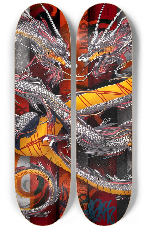 2 Skateboard Series Art - Dragon Love 2 Deck Wall Series