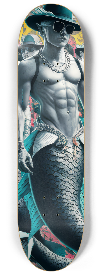 3 Skateboard Series Art - Macho Mermen #2 8-1/4 Skateboard Deck
